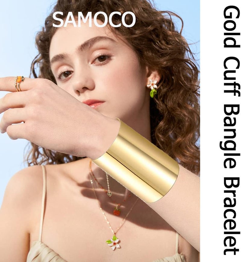 SAMOCO 2Pcs Cuff Bangle Bracelet for Women Cuff Bracelets Open Wide Wire Bracelets Adjustable Tone Wrist Cuff Wrap Bracelet - Image 2